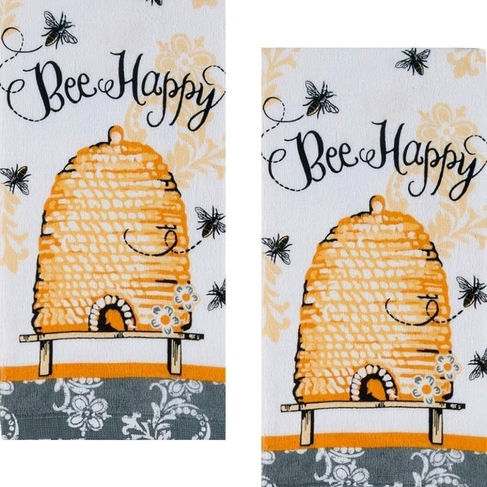 𝅺COPY - Kay Dee Bee Happy Cotton Tea Towels, Set of 2,Yellow